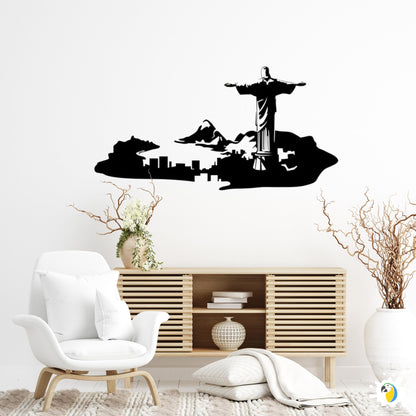 Rio De Janeiro Skyline Wall Sticker • Brazil Christ The Redeemer Vinyl Decal • Guanabara Bay DIY Easy-To-Apply Adhesive For Brazilian Decor • Papagaio Studio Design Shop