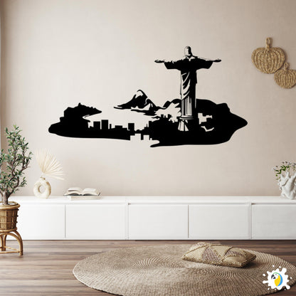 Rio De Janeiro Skyline Wall Sticker • Brazil Christ The Redeemer Vinyl Decal • Guanabara Bay DIY Easy-To-Apply Adhesive For Brazilian Decor • Papagaio Studio Design Shop