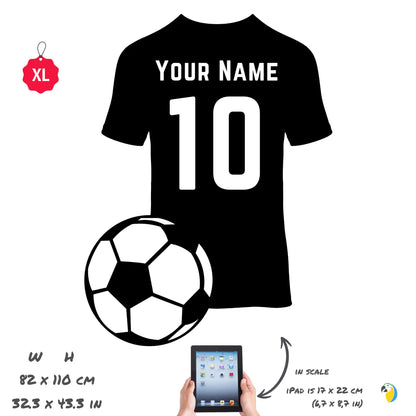 Custom Name & Number Soccer Jersey And Ball Wall Sticker For Kids Room Decor • Personalized Football Team Uniform Vinyl Decal Mural Adhesive • Papagaio Studio Design Shop