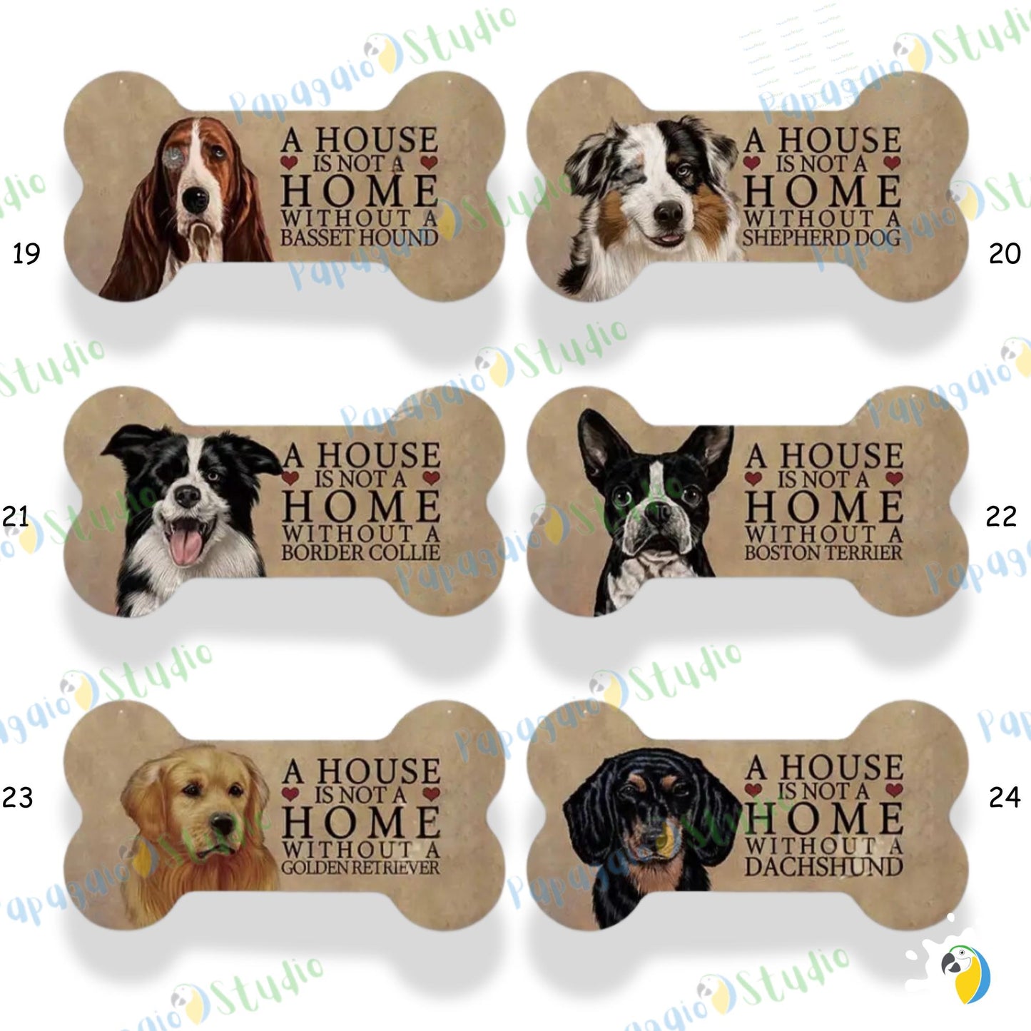 A House is Not a Home Without a Dog Wooden Hanging Sign • Personalized Bone-Shaped Canine Breed Wood Decor • Cozy Rustic Home Pet Lover Gift • Papagaio Studio Decor Shop