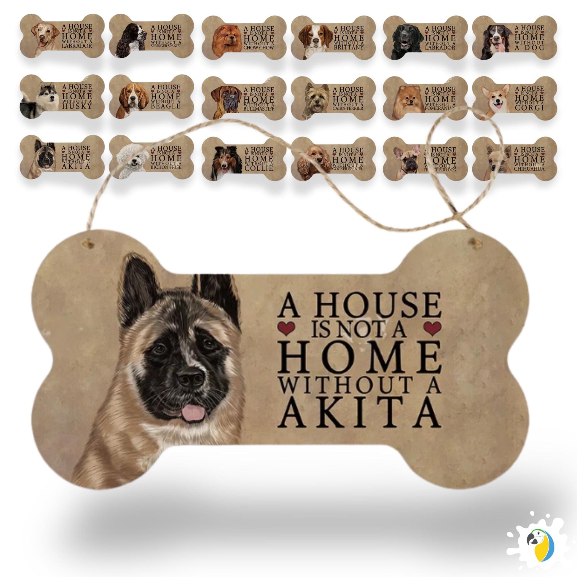 A House is Not a Home Without a Dog Wooden Hanging Sign • Personalized Bone-Shaped Canine Breed Wood Decor • Cozy Rustic Home Pet Lover Gift • Papagaio Studio Decor Shop