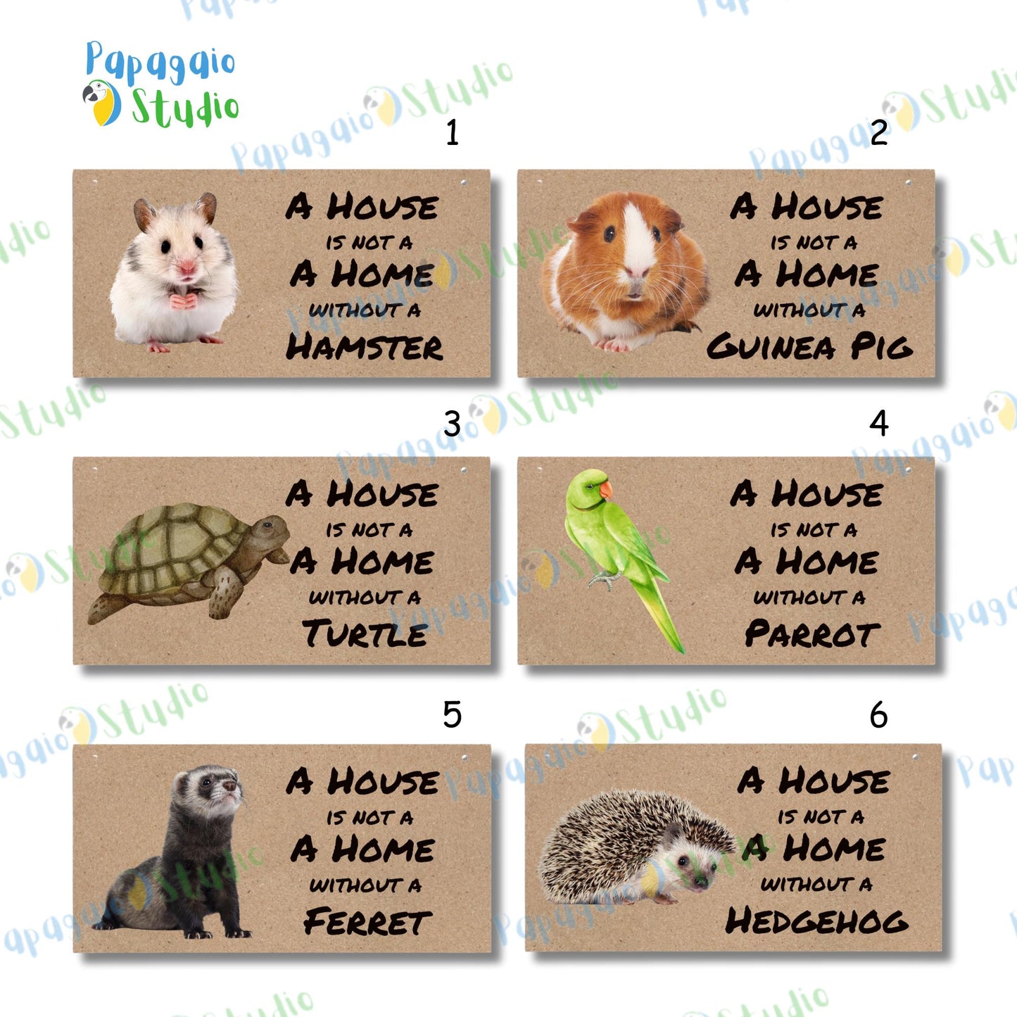 Exotic Pet Wooden Hanging Sign • Pet Lover Home Decor • Hamster, Turtle, Chinchilla, Guinea Pig, Ferret, Rabbit Indoor & Outdoor Wall Plaque • Papagaio Studio Design Shop