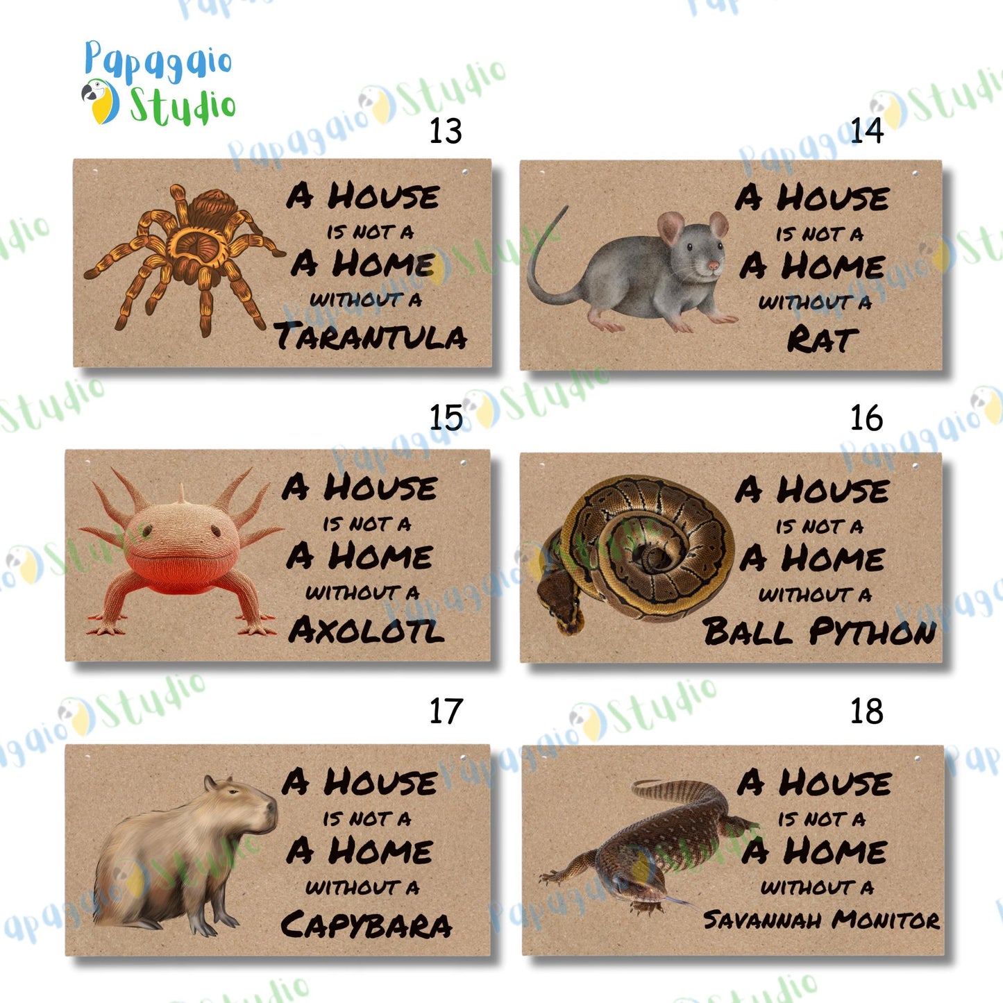 Exotic Pet Wooden Hanging Sign • Pet Lover Home Decor • Hamster, Turtle, Chinchilla, Guinea Pig, Ferret, Rabbit Indoor & Outdoor Wall Plaque • Papagaio Studio Design Shop