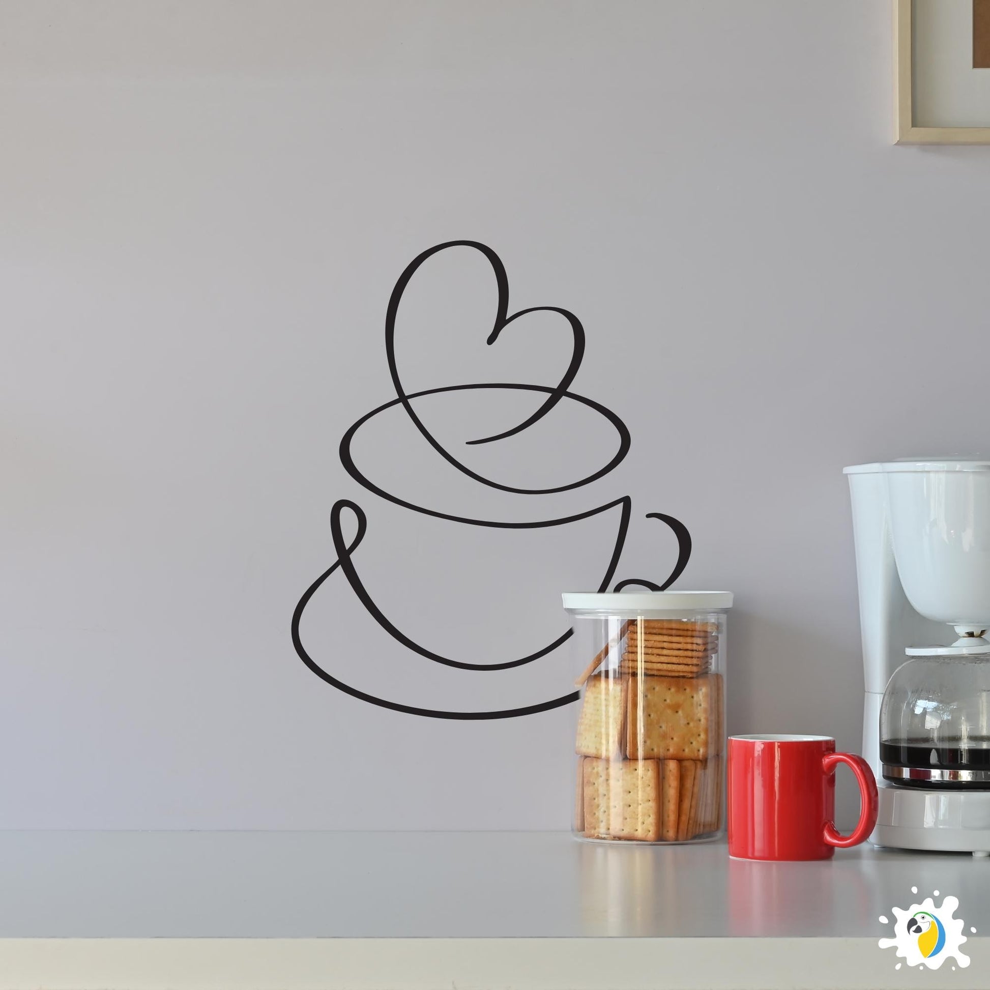 Coffee Cup Heart Wall Sticker • Modern Coffee Shop Decal • Minimalist Coffee Lover’s Vinyl Art • Kitchen Cafe Decor Easy-To-Apply Adhesive • Papagaio Studio Design Shop