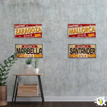 Spain Landmark License Plate Tin Sign • Spanish City Metal Print • Euro Trip Souvenir • Decorative Plaque Wall Decor • Europe Traveler Gift • Papagaio Studio Design Shop