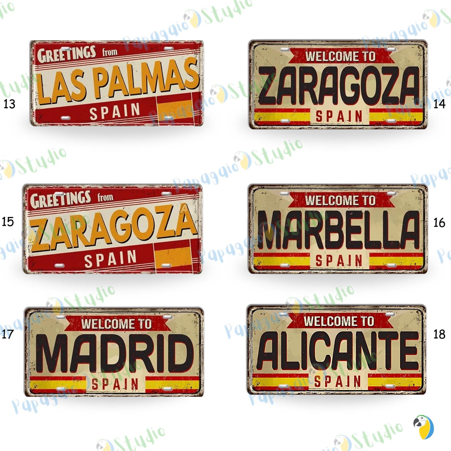 Spain Landmark License Plate Tin Sign • Spanish City Metal Print • Euro Trip Souvenir • Decorative Plaque Wall Decor • Europe Traveler Gift • Papagaio Studio Design Shop