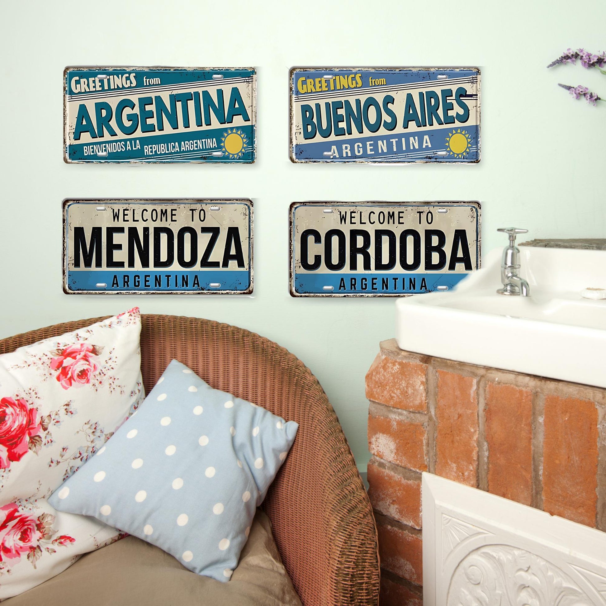 South American City License Plate Tin Sign • Vintage Travel Souvenir Metal Print • Latin American Decorative Plaque Wall Art • Papagaio Studio Design Shop