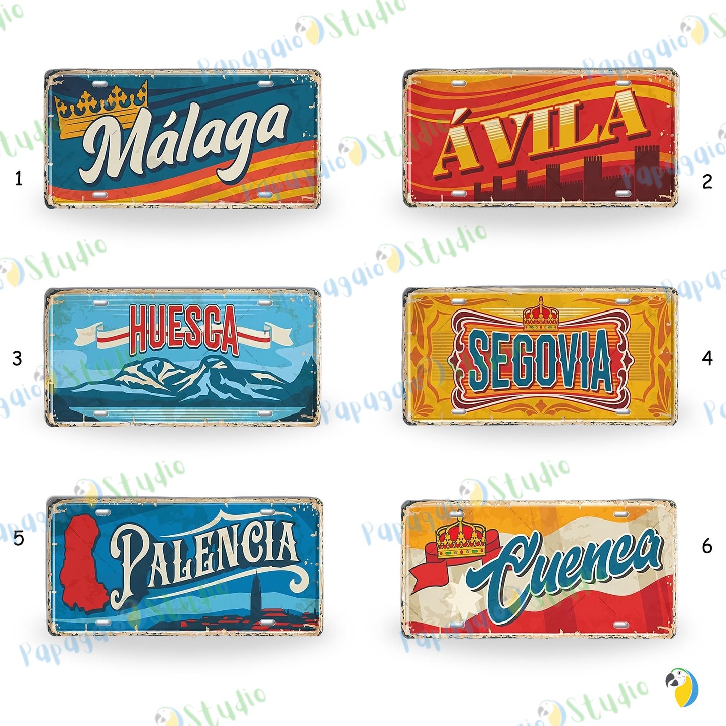 Spanish City License Plate Tin Sign • Vintage Spain Travel Souvenir Metal Print • Spanish Landmark Decorative • Retro Locale Plaque Wall Art • Papagaio Studio Design Shop