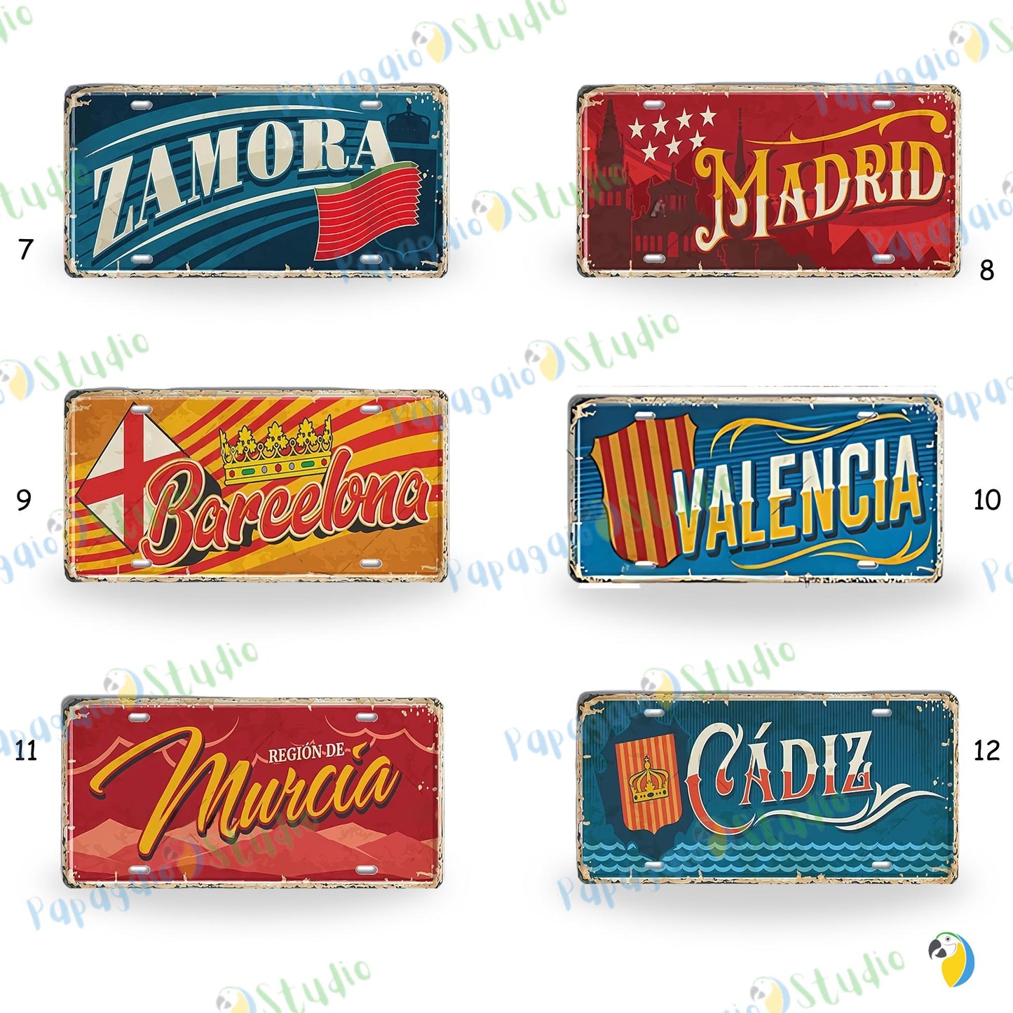 Spanish City License Plate Tin Sign • Vintage Spain Travel Souvenir Metal Print • Spanish Landmark Decorative • Retro Locale Plaque Wall Art • Papagaio Studio Design Shop