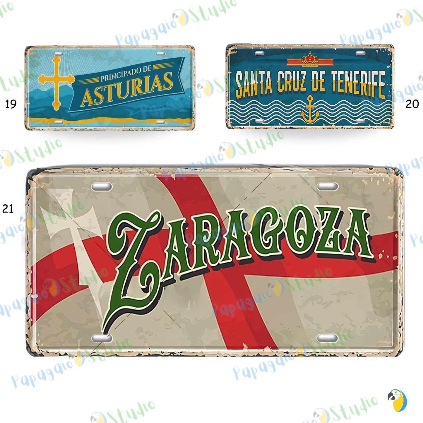 Spanish City License Plate Tin Sign • Vintage Spain Travel Souvenir Metal Print • Spanish Landmark Decorative • Retro Locale Plaque Wall Art • Papagaio Studio Design Shop