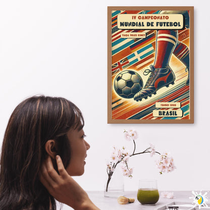 Vintage 1950 Brazil World Football Championship Canvas Print • Retro Soccer Wall Art • Brazilian World Cup Poster On Canvas • Papagaio Studio Decor Shop