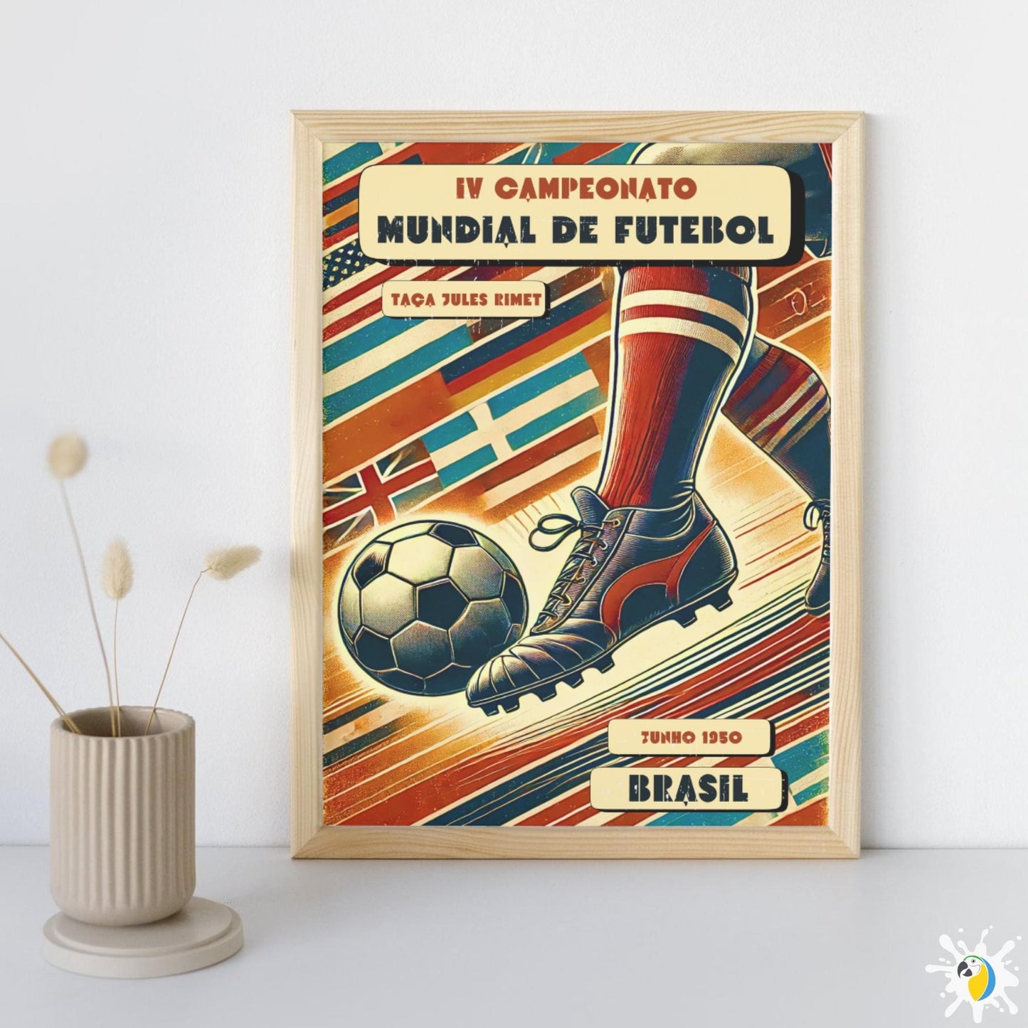 Vintage 1950 Brazil World Football Championship Canvas Print • Retro Soccer Wall Art • Brazilian World Cup Poster On Canvas • Papagaio Studio Decor Shop