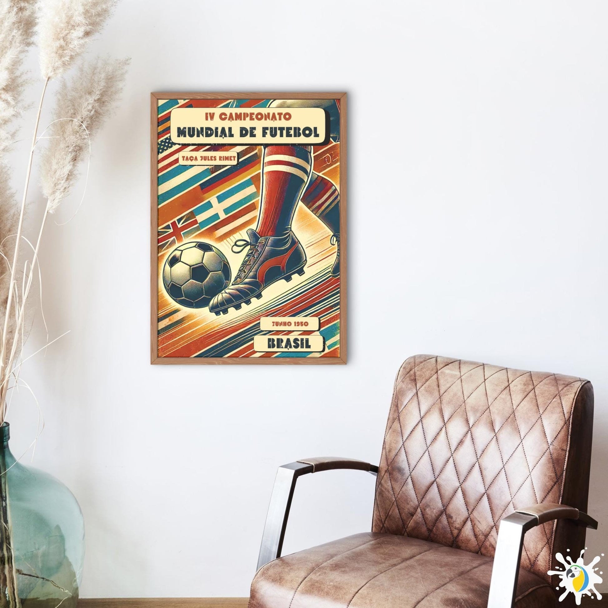 Vintage 1950 Brazil World Football Championship Canvas Print • Retro Soccer Wall Art • Brazilian World Cup Poster On Canvas • Papagaio Studio Decor Shop