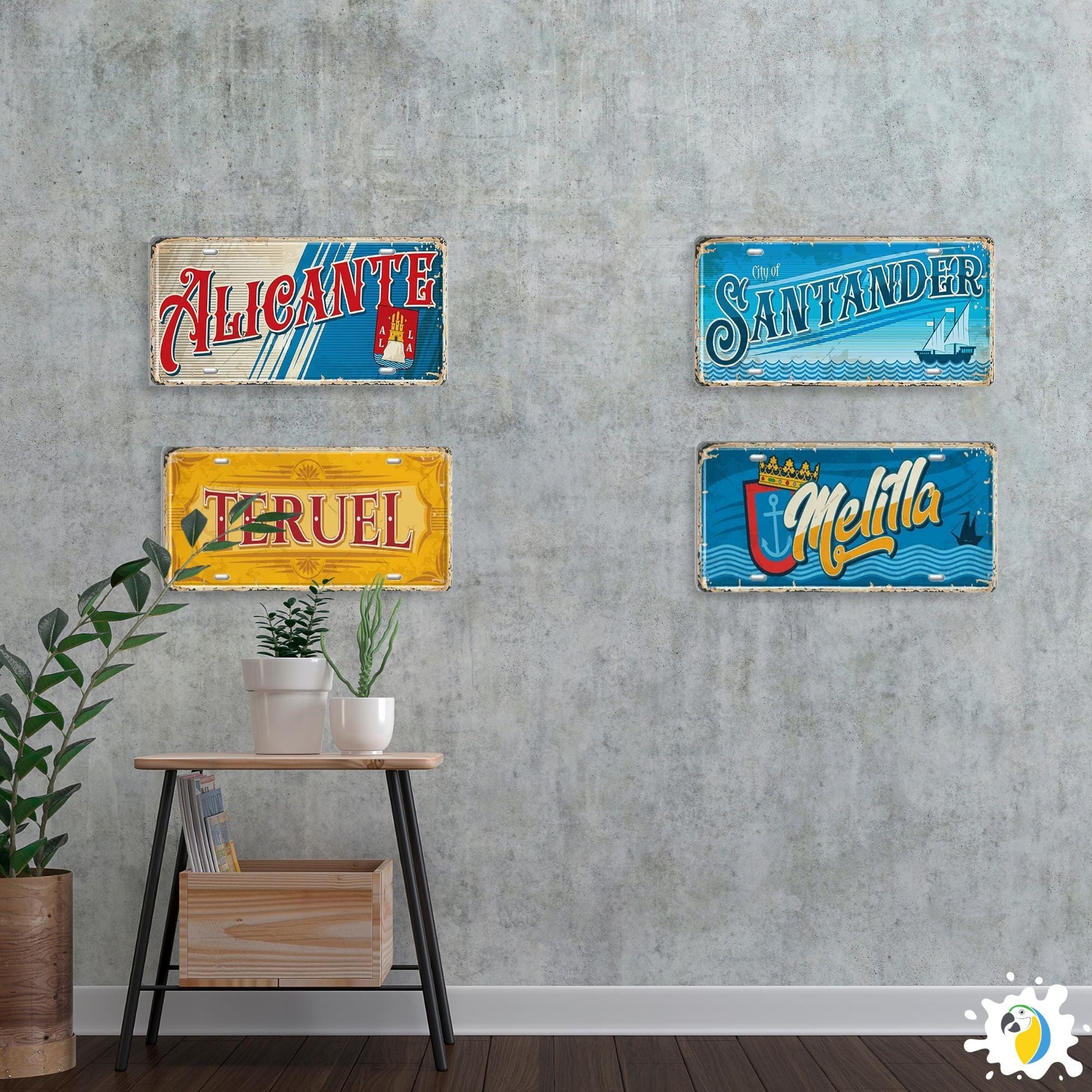 Vintage Spanish Cities Tin Signs • Retro Metal License Plates • Nostalgic Wall Decor Print • Gift for Spain Lovers and Travel Enthusiasts • Papagaio Studio Design Shop