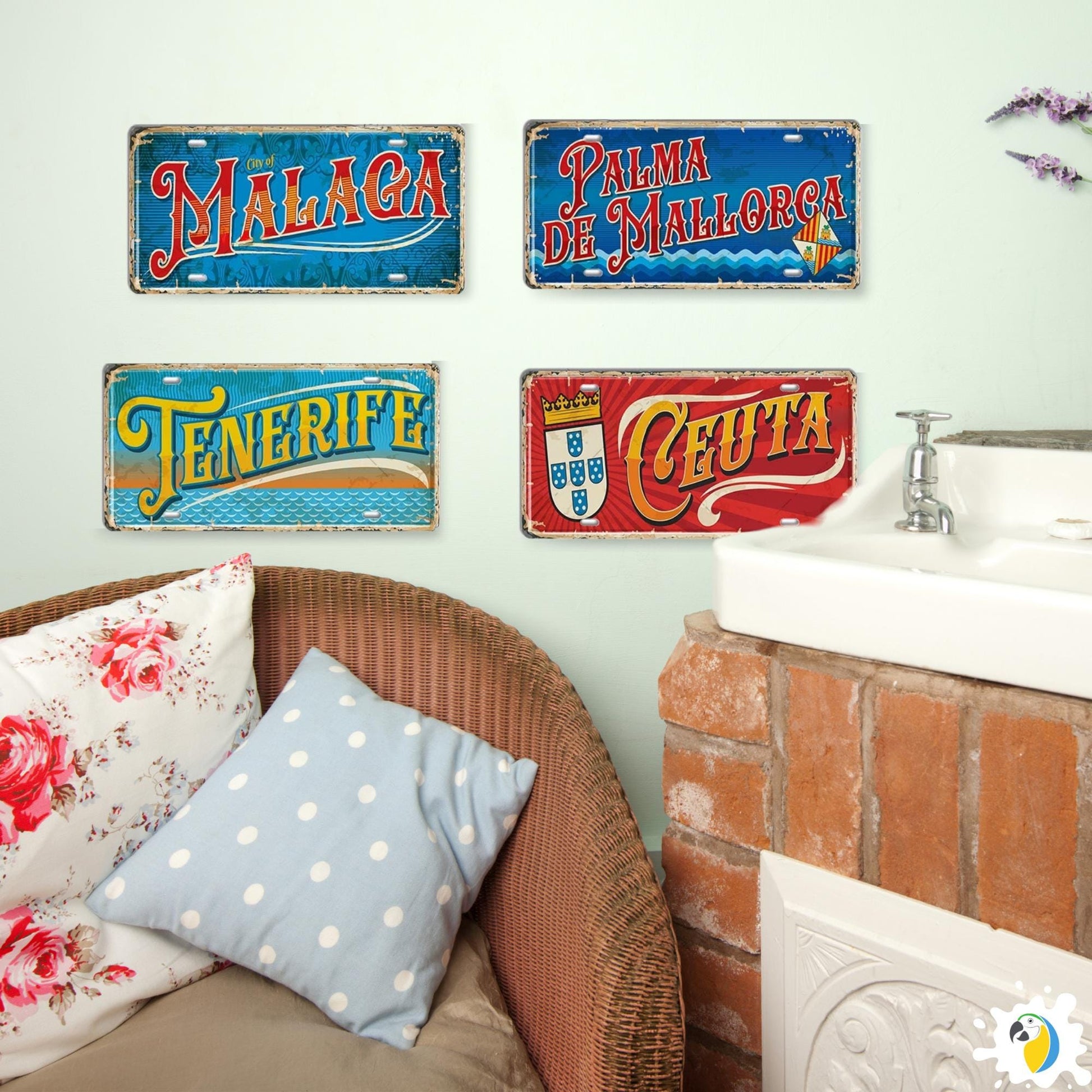 Vintage Spanish Cities Tin Signs • Retro Metal License Plates • Nostalgic Wall Decor Print • Gift for Spain Lovers and Travel Enthusiasts • Papagaio Studio Design Shop