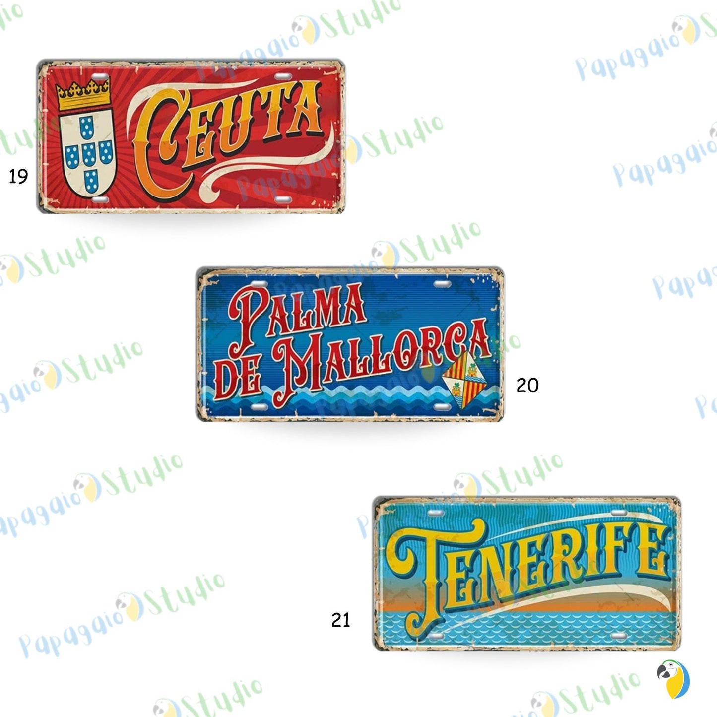 Vintage Spanish Cities Tin Signs • Retro Metal License Plates • Nostalgic Wall Decor Print • Gift for Spain Lovers and Travel Enthusiasts • Papagaio Studio Design Shop