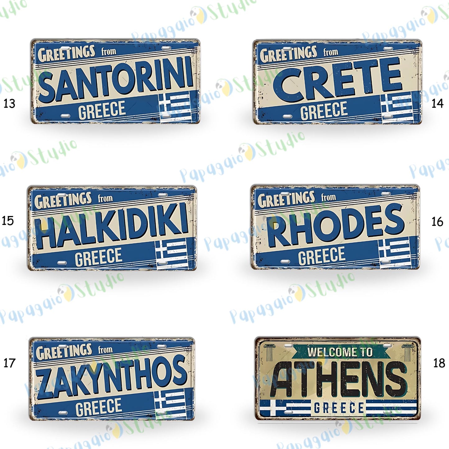 Greek Island License Plates • Retro Greece Tin Signs • Vintage Landmark Decorative Metal Print Wall Art • Ideal Gift for Travel Enthusiasts