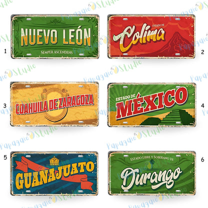 Mexican States Vintage Tin Signs • Retro Mexico License Plates • Decorative Metal Print Wall Art • Perfect Gift For Travel Enthusiasts • Papagaio Studio Design Shop