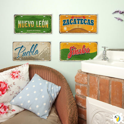 Mexican States Vintage Tin Signs • Retro Mexico License Plates • Decorative Metal Print Wall Art • Perfect Gift For Travel Enthusiasts • Papagaio Studio Design Shop