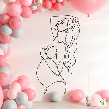 Pregnant Woman Silhouette Wall Sticker • DIY Gender Reveal Party Or Baby Shower Reception Mural Vinyl Decal • Easy-To-Apply Adhesive Decor • Papagaio Studio Design Shop