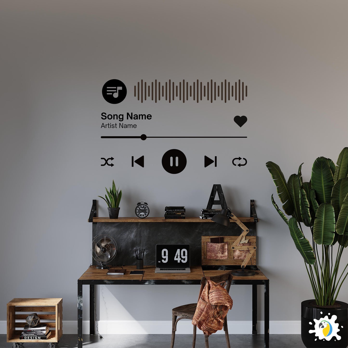 Personalized Music Player Wall Sticker • Custom Song And Artist Name Vinyl Decal • DIY Easy-To-Apply Audio Control Buttons Adhesive Decor • Papagaio Studio Design Shop