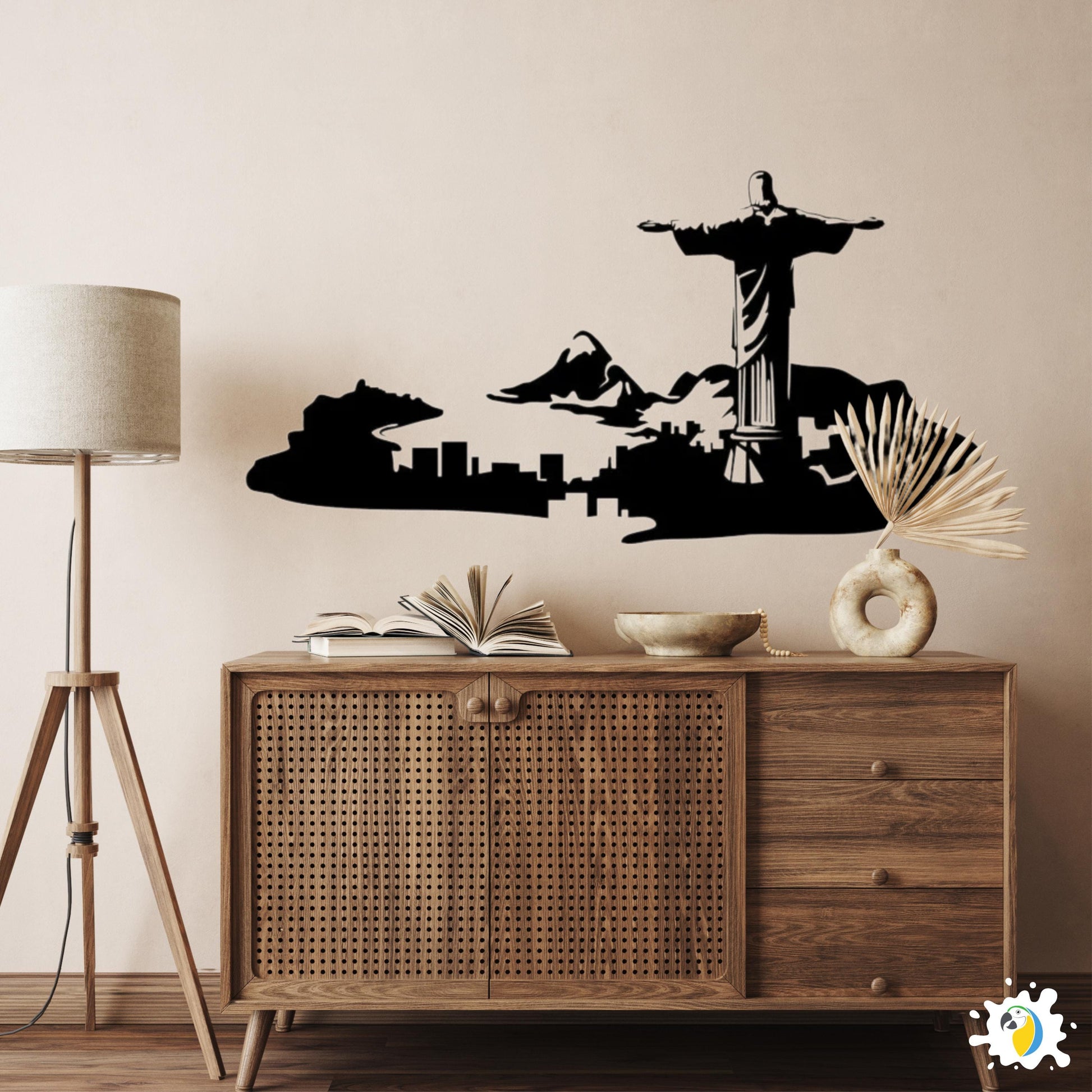 Rio De Janeiro Skyline Wall Sticker • Brazil Christ The Redeemer Vinyl Decal • Guanabara Bay DIY Easy-To-Apply Adhesive For Brazilian Decor • Papagaio Studio Design Shop