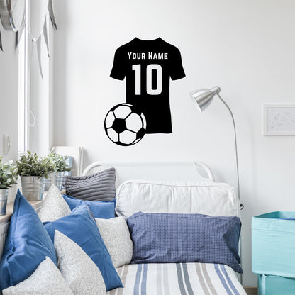 Custom Name & Number Soccer Jersey And Ball Wall Sticker For Kids Room Decor • Personalized Football Team Uniform Vinyl Decal Mural Adhesive • Papagaio Studio Design Shop