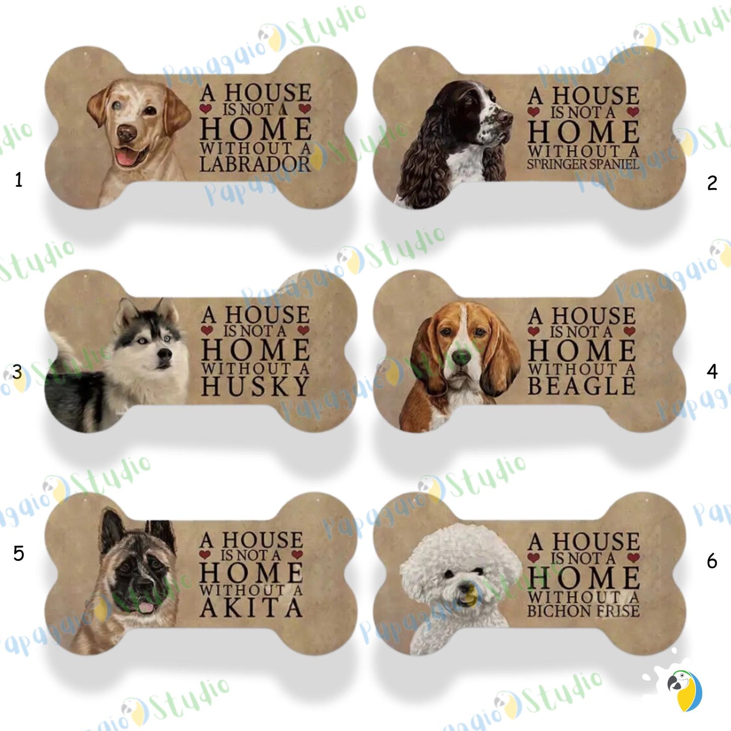 A House is Not a Home Without a Dog Wooden Hanging Sign • Personalized Bone-Shaped Canine Breed Wood Decor • Cozy Rustic Home Pet Lover Gift • Papagaio Studio Decor Shop