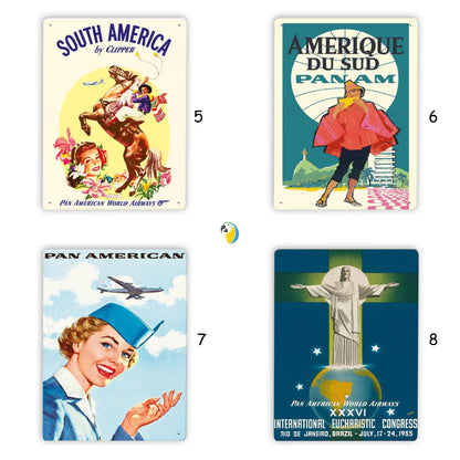 Pan Am Brazil South America Rio Vintage Travel Posters • 1950s Aviation Tin Signs • Retro Pan American Airline Metal Print • AvGeeks Gift • Papagaio Studio Digital Designs Shop