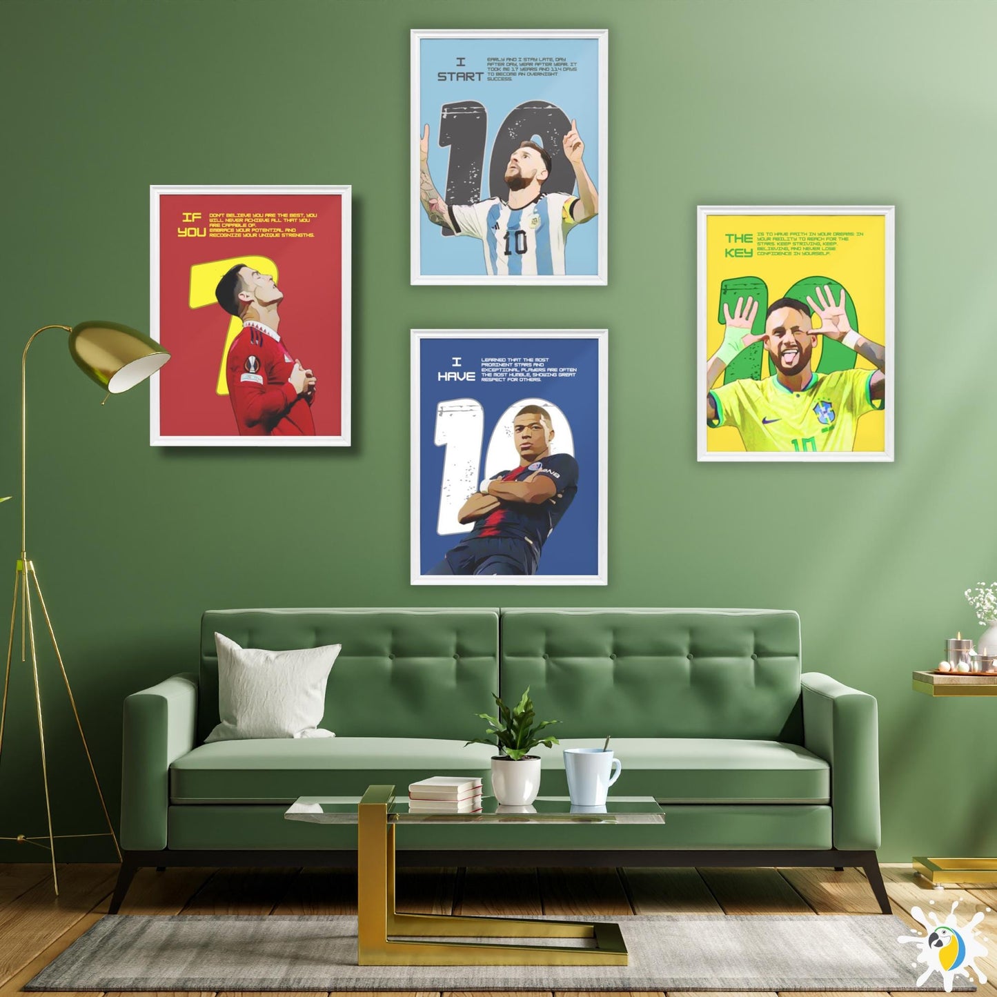 Iconic Soccer Player Posters • Football Inspirational Quote Canvas Print • Motivational Brazil, Portugal, France & Argentina Sports Wall Art • Papagaio Studio Design Shop