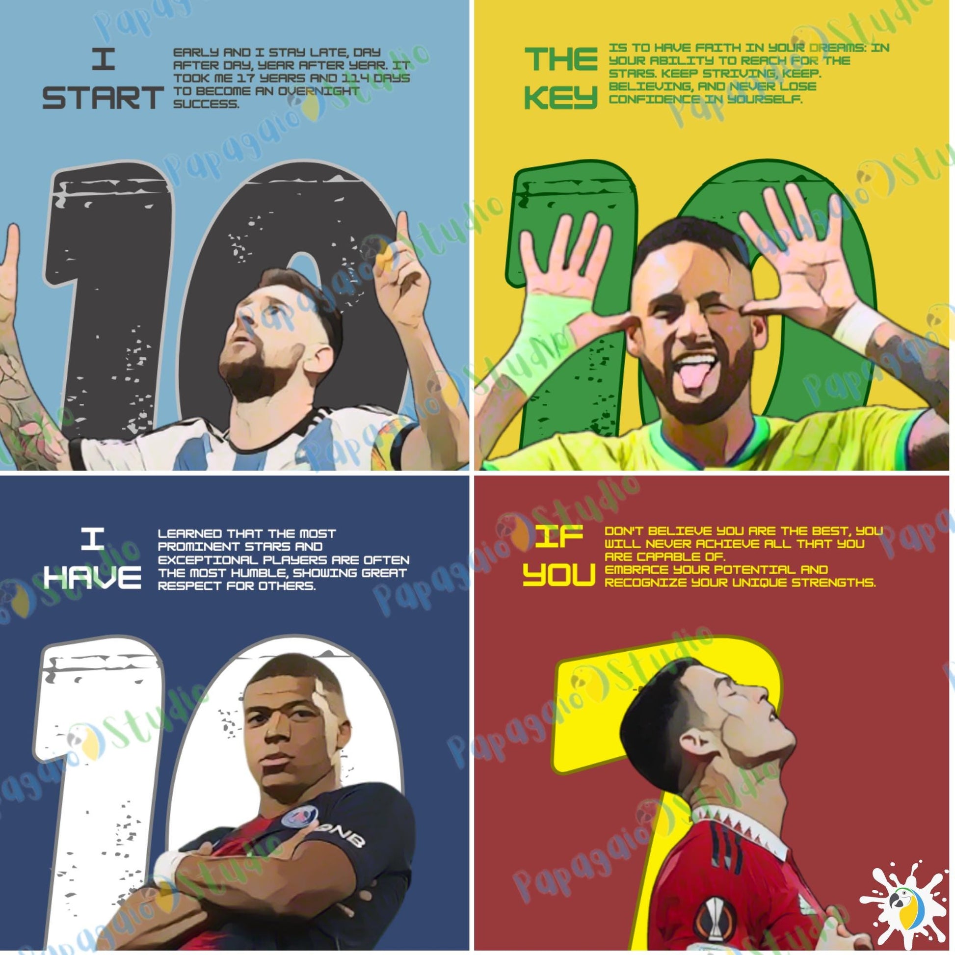 Iconic Soccer Player Posters • Football Inspirational Quote Canvas Print • Motivational Brazil, Portugal, France & Argentina Sports Wall Art • Papagaio Studio Design Shop