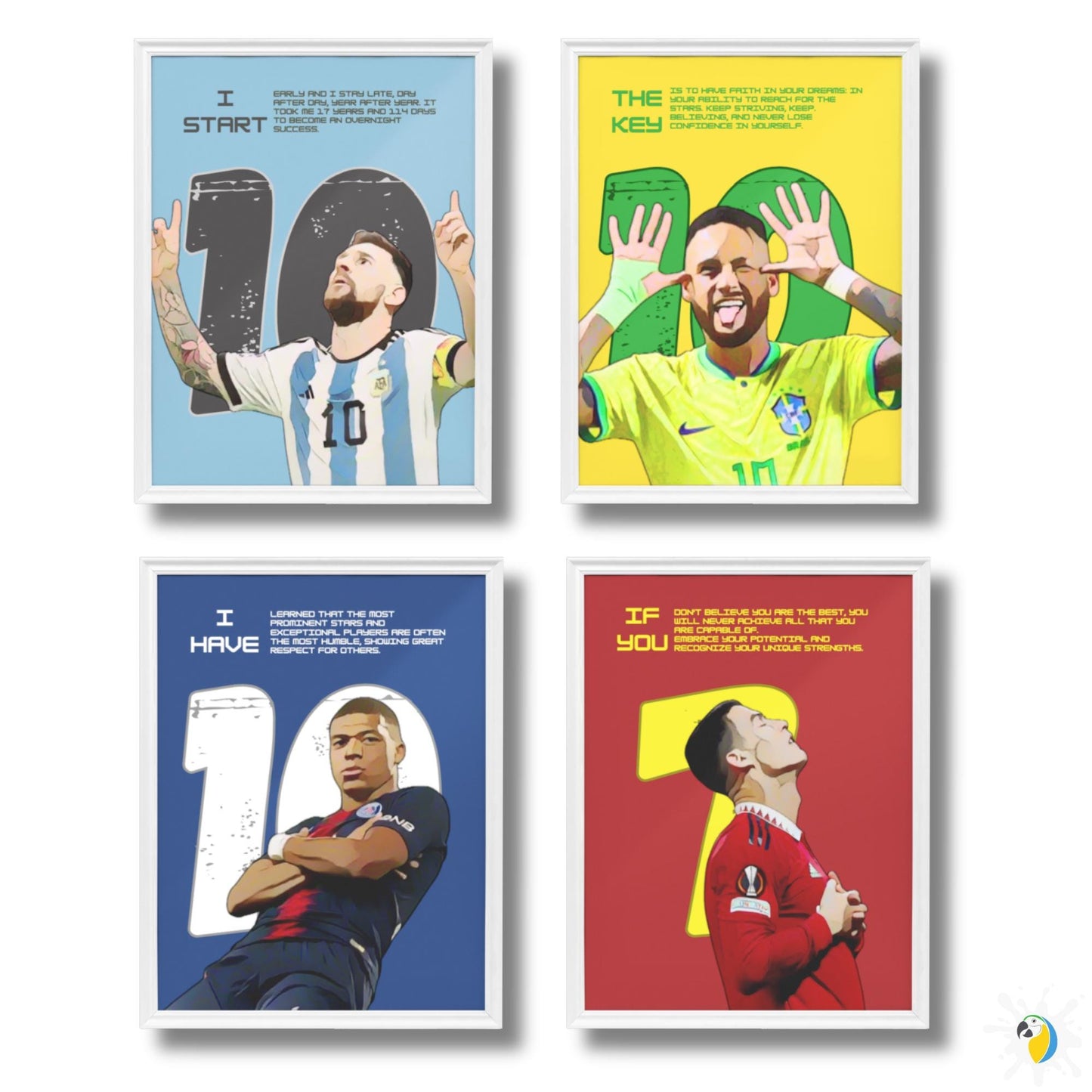 Iconic Soccer Player Posters • Football Inspirational Quote Canvas Print • Motivational Brazil, Portugal, France & Argentina Sports Wall Art • Papagaio Studio Design Shop