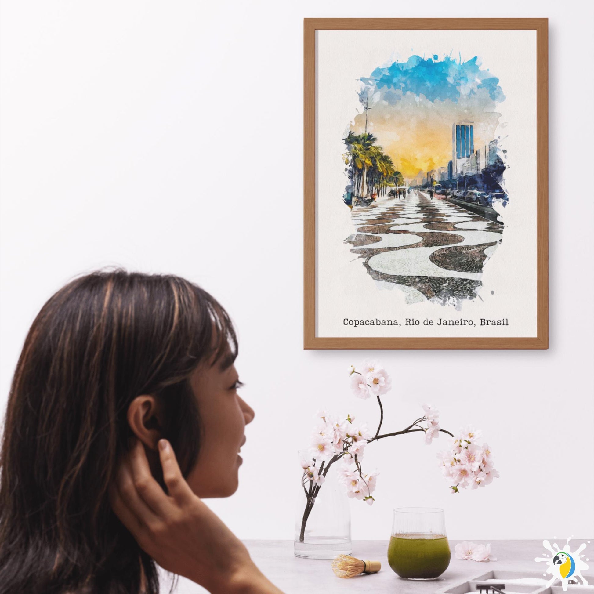 Copacabana Promenade Premium Canvas Print • Rio De Janeiro Watercolor Painting • Brazil Travel Poster • Brazilian City Trip Souvenir Gift • Papagaio Studio Design Shop