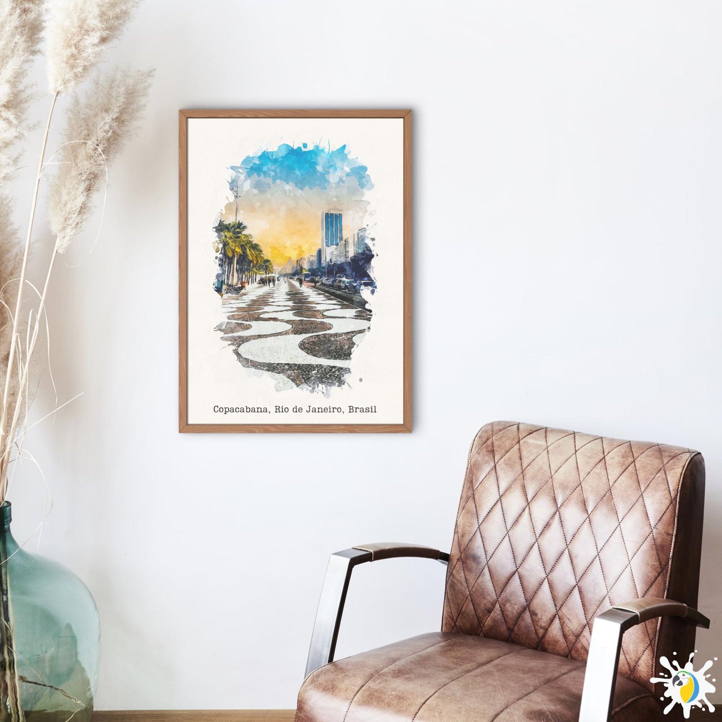 Copacabana Promenade Premium Canvas Print • Rio De Janeiro Watercolor Painting • Brazil Travel Poster • Brazilian City Trip Souvenir Gift