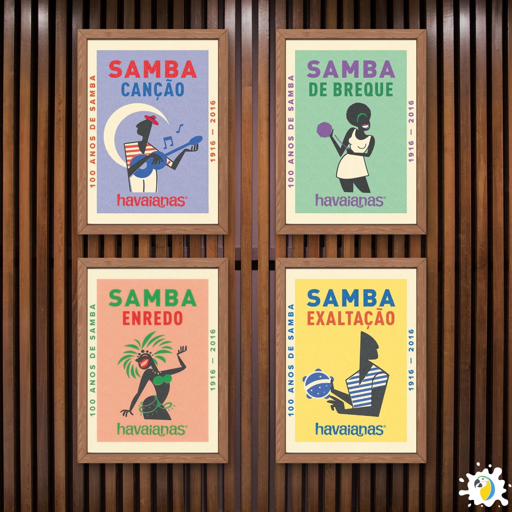 100 Years Of Samba Celebration Posters • Brazilian Music Retro Flip Flops Ad Print • Brazil Vintage Musical Wall Art • Bohemian Decor Canvas • Papagaio Studio Digital Design Shop