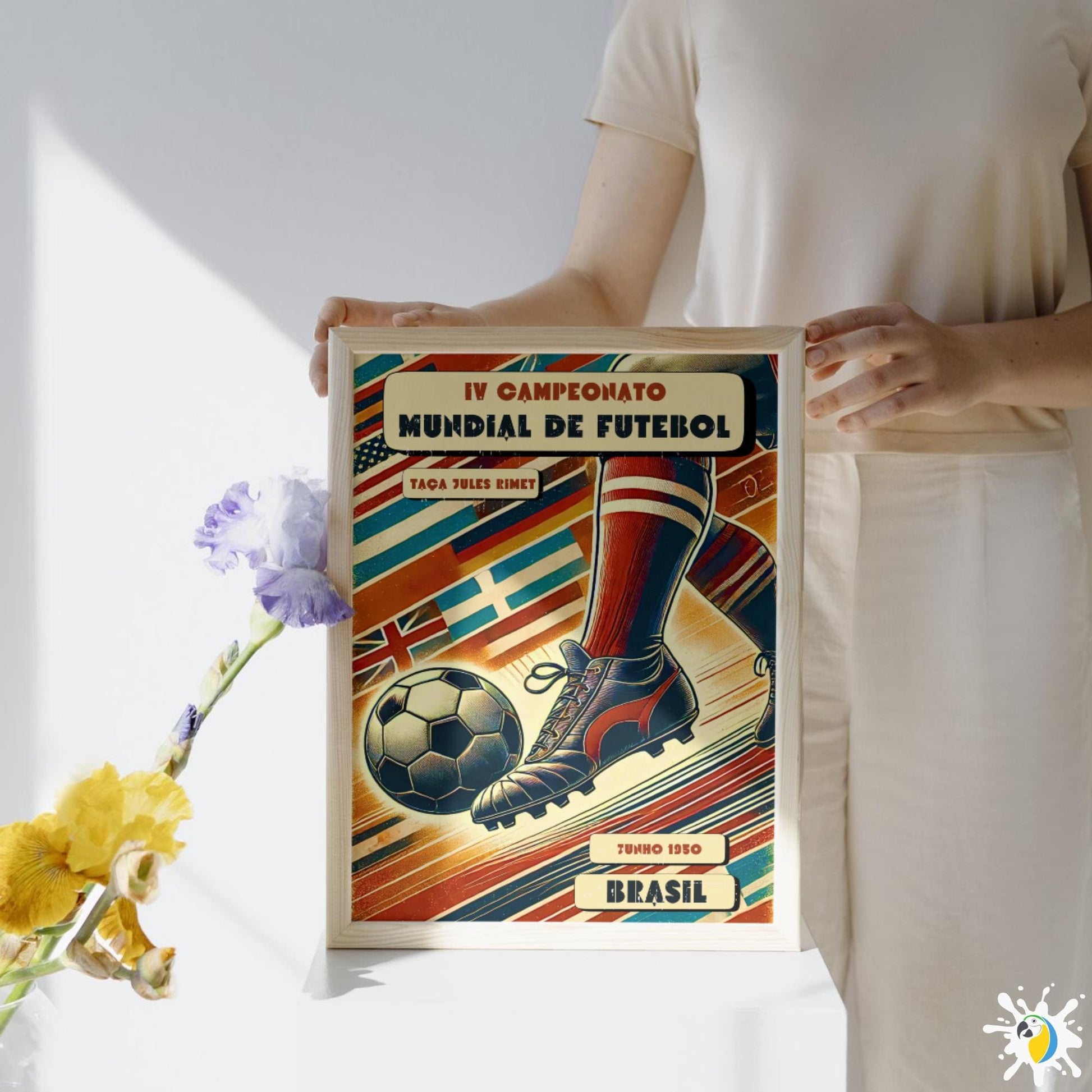 Vintage 1950 Brazil World Football Championship Canvas Print • Retro Soccer Wall Art • Brazilian World Cup Poster On Canvas • Papagaio Studio Decor Shop