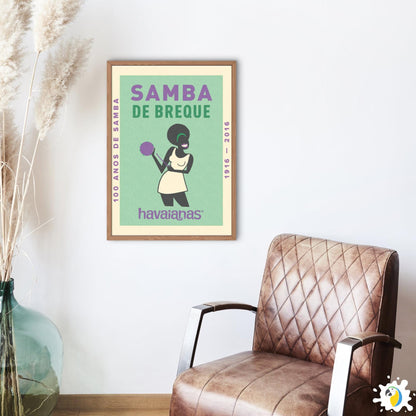 100 Years Of Samba Celebration Posters • Brazilian Music Retro Flip Flops Ad Print • Brazil Vintage Musical Wall Art • Bohemian Decor Canvas • Papagaio Studio Digital Design Shop