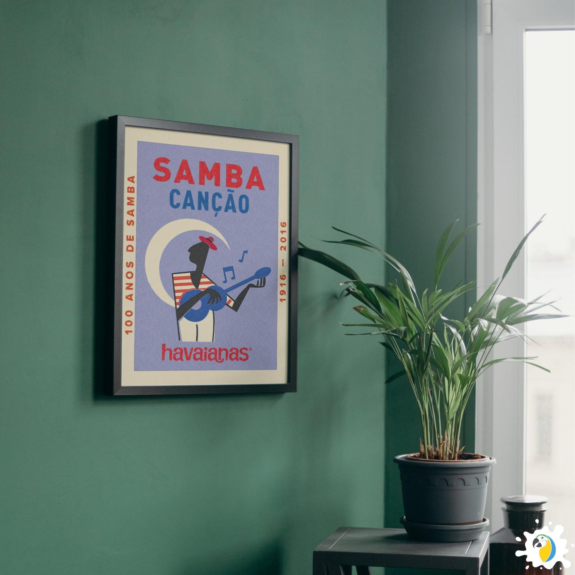 100 Years Of Samba Celebration Posters • Brazilian Music Retro Flip Flops Ad Print • Brazil Vintage Musical Wall Art • Bohemian Decor Canvas • Papagaio Studio Digital Design Shop