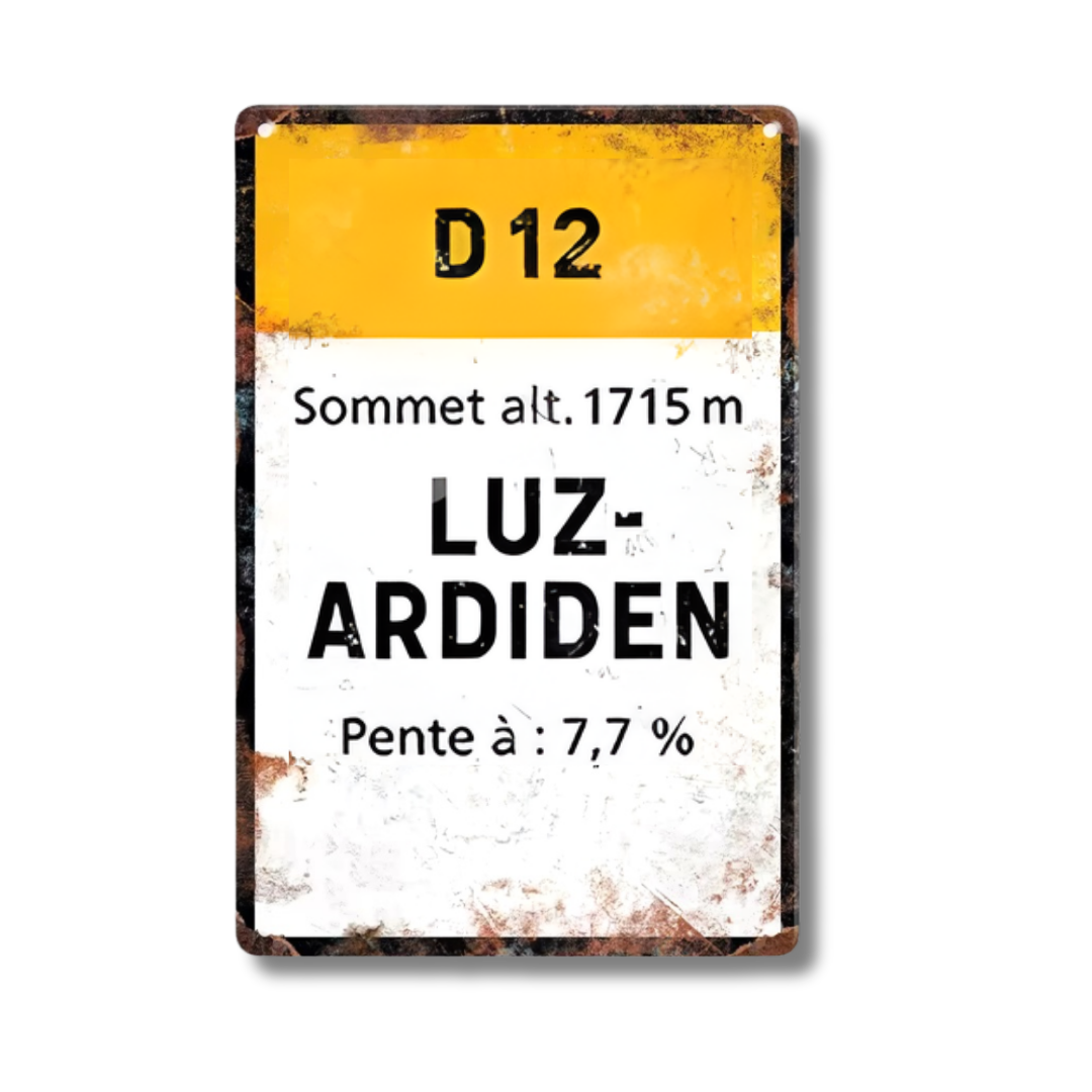 Iconic Alpine Cycling Climb Metal Sign – Vintage Road Plaque with Classic Mountain Pass Landmarks (Stelvio, Galibier, Tourmalet, Croix de Fer & More) – 11.8" x 7.8" (30 x 20 cm) Tin Wall Decor