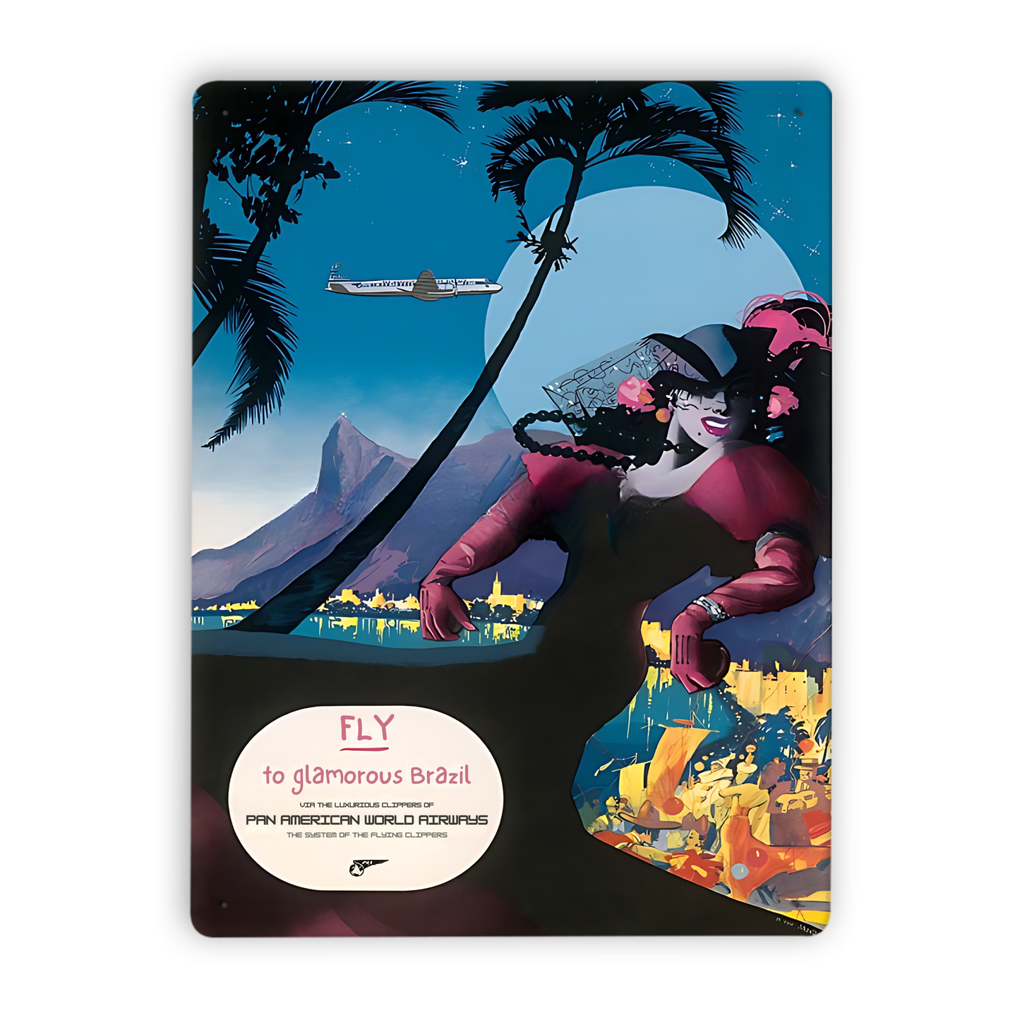 Pan Am Brazil South America Rio Vintage Travel Metal Posters • 1950s Aviation Tin Signs •