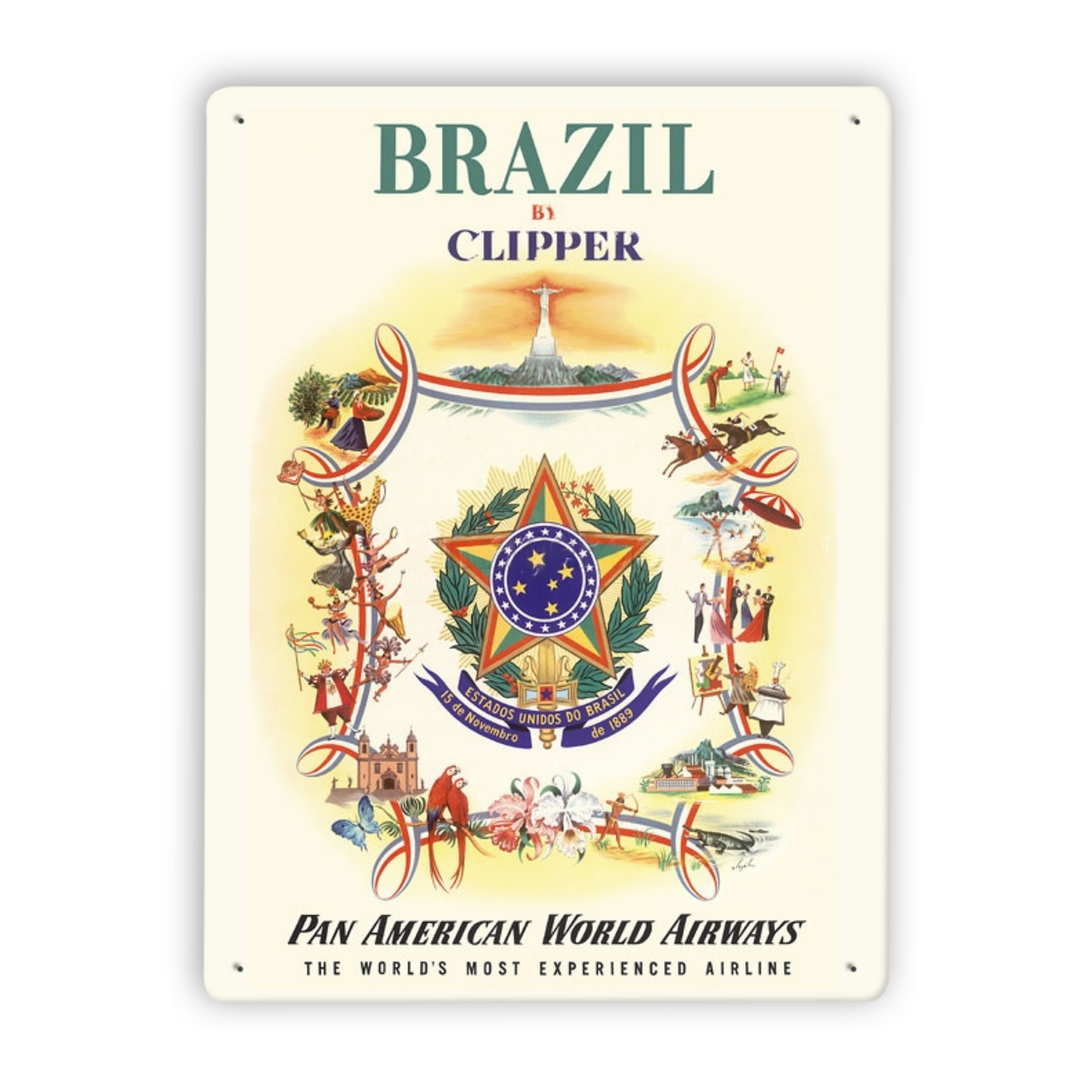 Pan Am Brazil South America Rio Vintage Travel Metal Posters • 1950s Aviation Tin Signs •