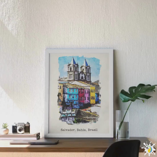 Pelourinho Salvador Bahia Watercolor Painting • Brazilian City Premium Canvas Print •  Brazil Travel Poster • South America Trip Souvenir