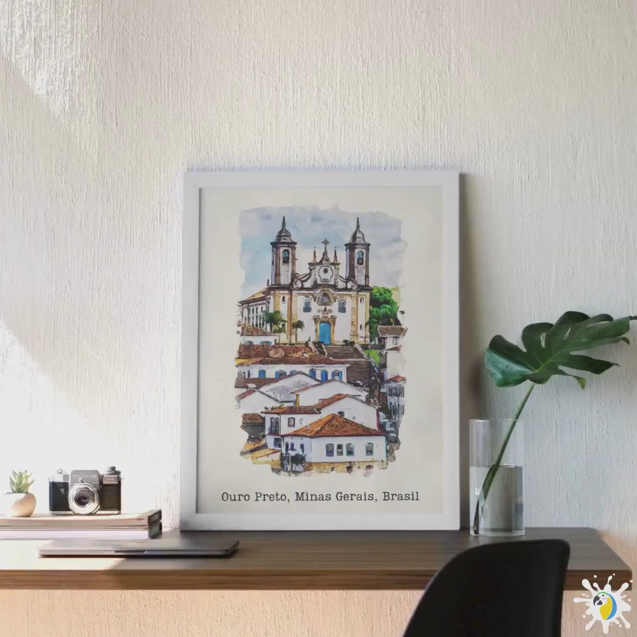 Ouro Preto MG Brazil Watercolor Painting • Brazilian Village Premium Canvas Print •  Minas Gerais Travel Poster • Trip Souvenir Gift