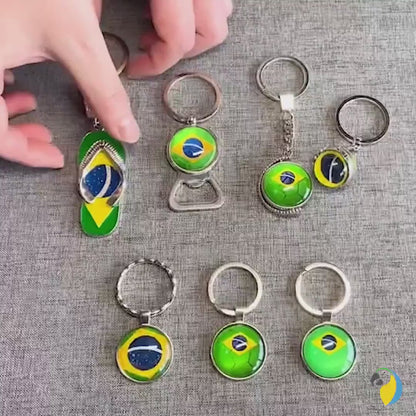 Brazil Flag Soccer Keychain | Brazilian Slippers Charm Keyring | Flip Flop Car Key Pendants Travel Souvenir  | Football Print Jewelry Gift