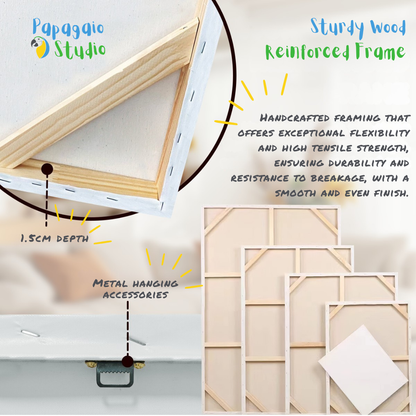 Wooden picture frame with detailed features and text about sturdiness and design.