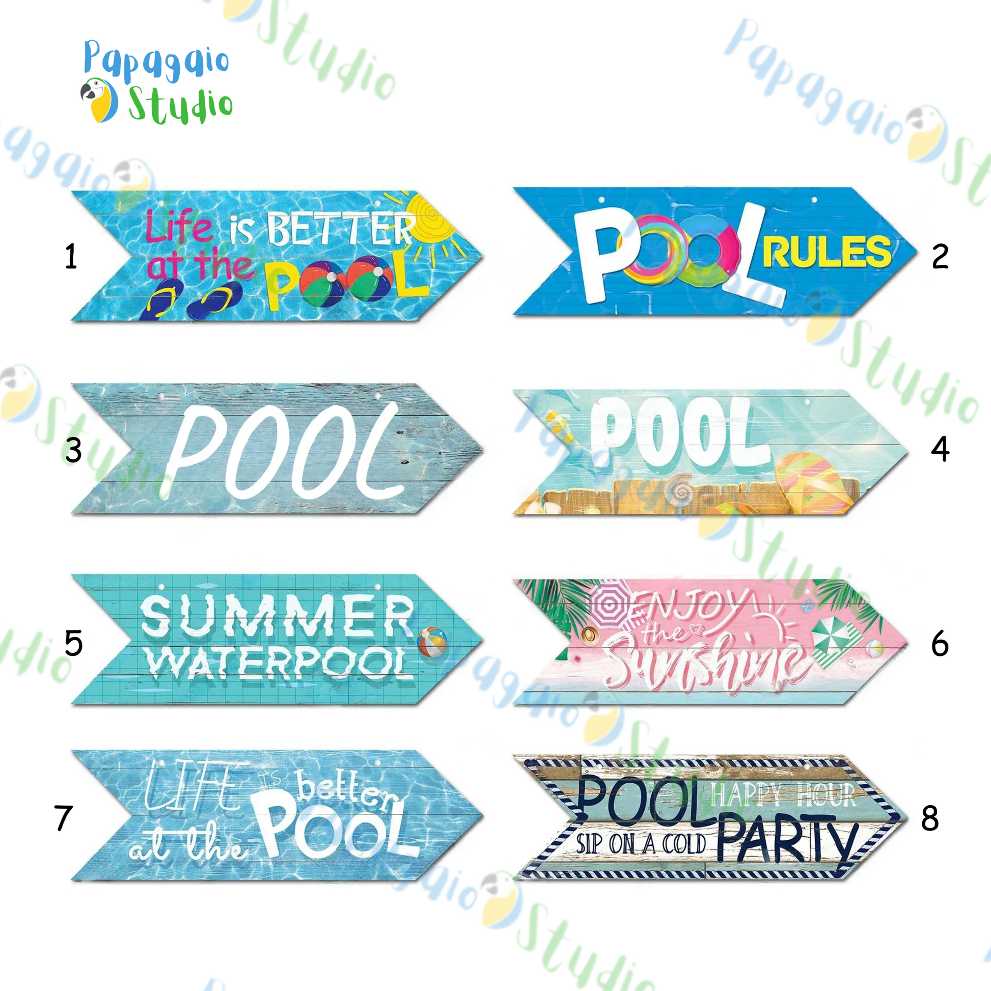 Retro Swimming Pool Wood Sign • Summer Arrow Wooden Sign Wall Hanging • Tropical Beach House Decor For Family Swimming Pool Area • Papagaio Studio Design Shop