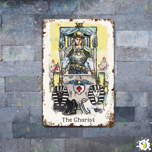 Tin Sign Of The Chariot Tarot Card • Major Arcana 7 Vintage Tinplate Painting • Papagaio Studio Shop