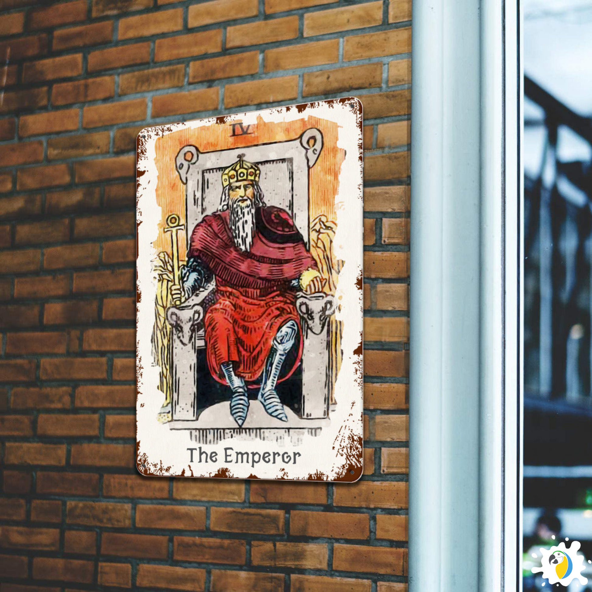 Tin Sign Of The Emperor Tarot Card • Major Arcana 4 Vintage Tinplate Painting • Papagaio Studio Shop