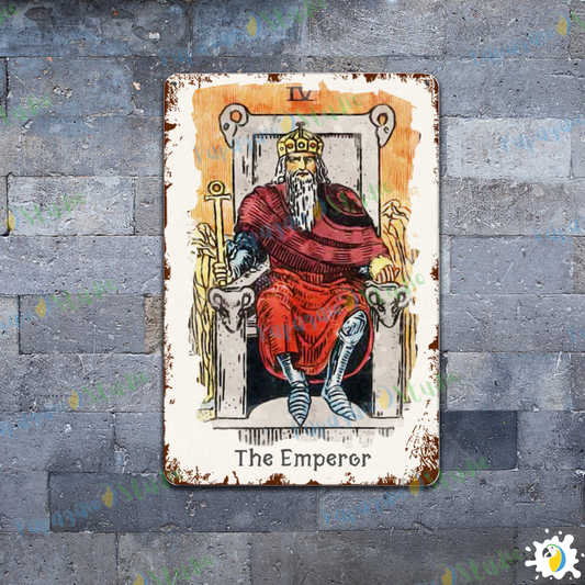 Tin Sign Of The Emperor Tarot Card • Major Arcana 4 Vintage Tinplate Painting • Papagaio Studio Shop