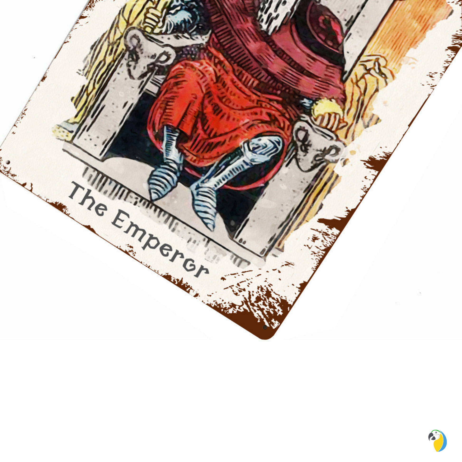 Tin Sign Of The Emperor Tarot Card • Major Arcana 4 Vintage Tinplate Painting • Papagaio Studio Shop